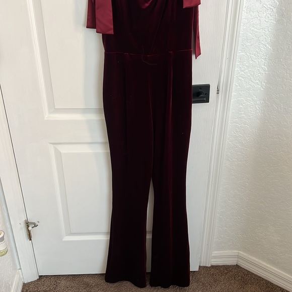Vici Red Wine Velvet Tie Jumpsuit - Picture 3 of 5